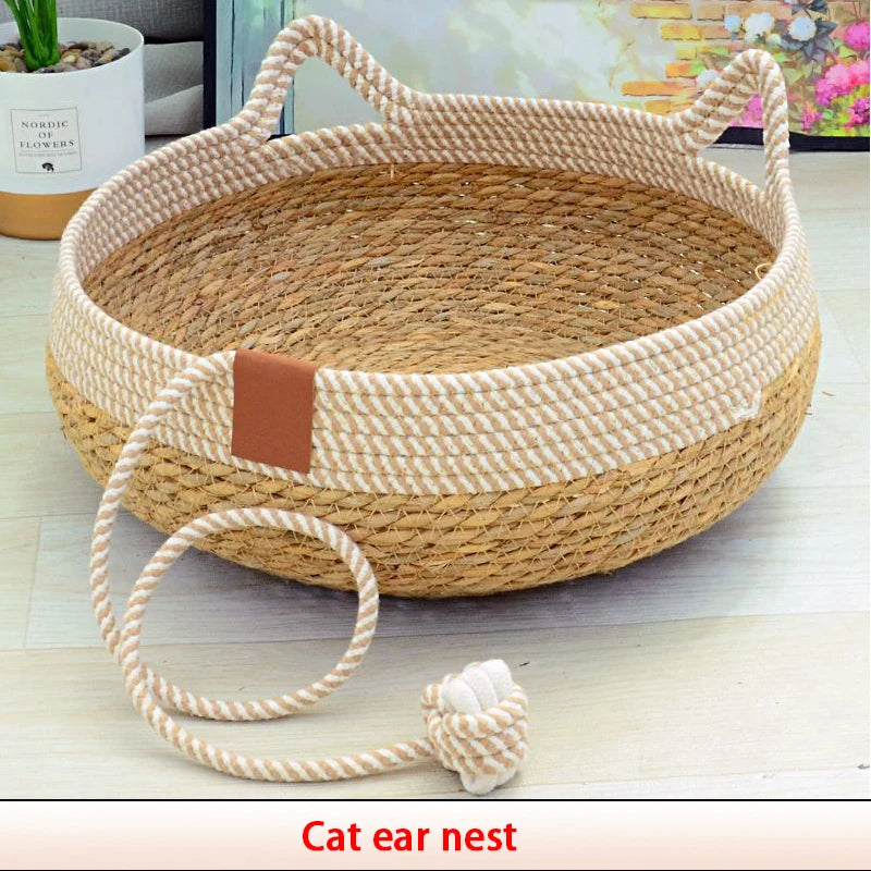 Woven Removable Upholstery Sleeping Summer Cat Bed